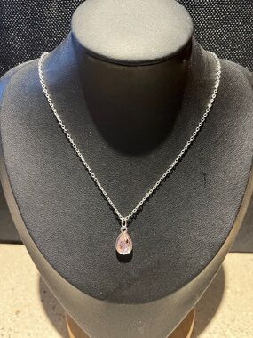 2/$20 Silver Necklace with Pink Teardrop Pendant - Brand
